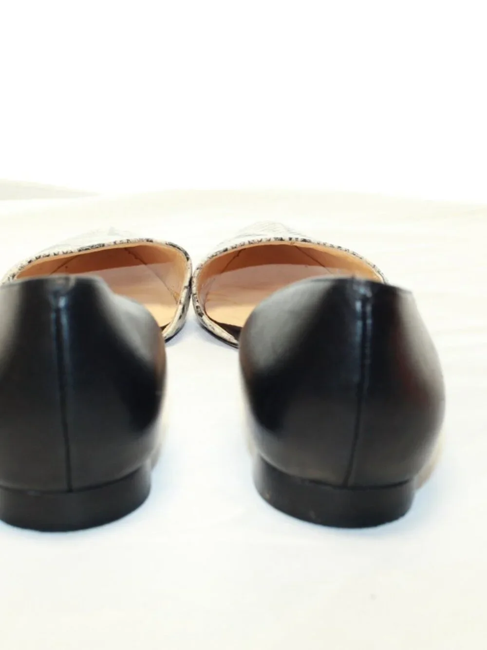 Cole Haan SZ 8.5 B Black Leather Snakeskin Print Pointy Toe Amalia D'orsay Flats